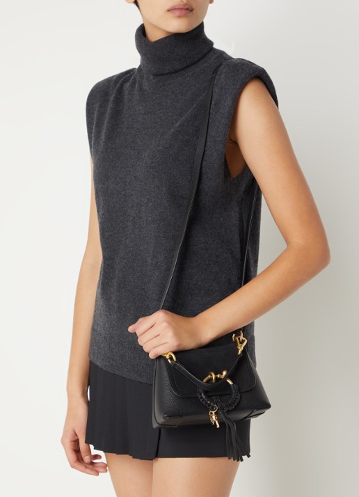 See By Chloé Joan Mini crossbodytas van leer met suède details - voorkant 5 zwart