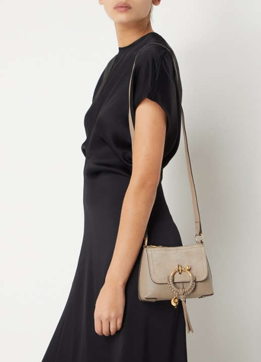 See By Chloé Joan Mini crossbodytas van leer met suède details - voorkant 5 grijs