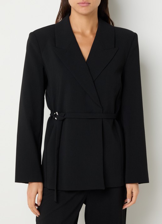 Selected Aila blazer in wolblend met ceintuur - detail zwart
