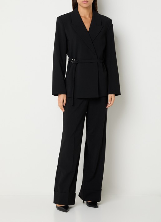 Selected Aila blazer in wolblend met ceintuur - voorkant 3 zwart