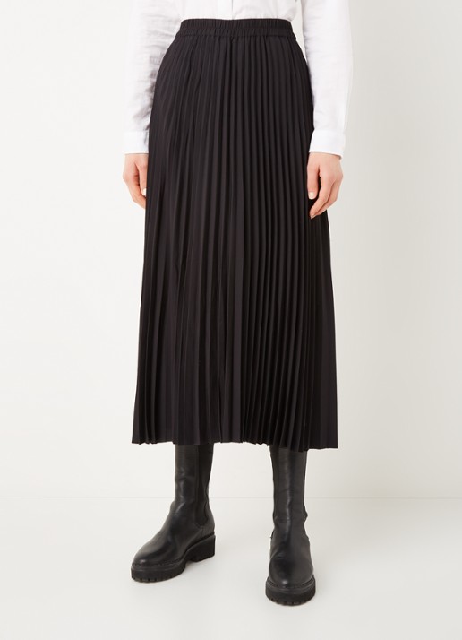 Selected Alexis midirok van crêpe met plissé - detail 4 zwart
