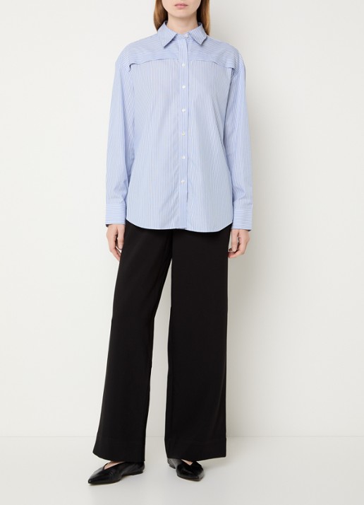 Selected Allison blouse met streepprint - voorkant 2 lichtblauw