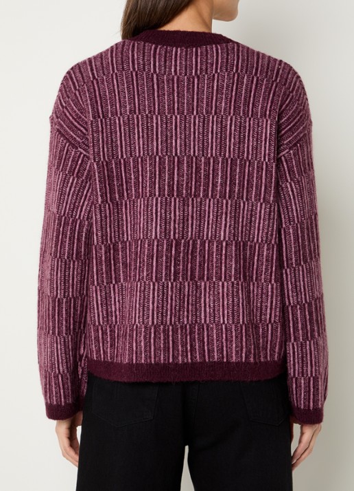 Selected Alva grofgebreid vest in alpaca wolblend met streepprint - achterkant 3 aubergine