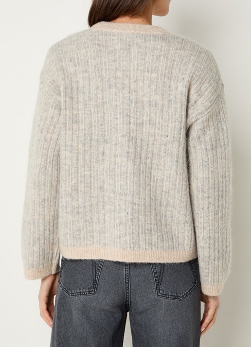 Selected Alva grofgebreid vest in alpaca wolblend met streepprint - achterkant creme