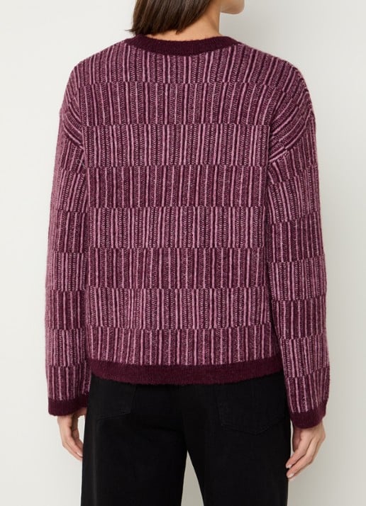 Selected Alva grofgebreide trui in alpaca wolblend met gemêleerd dessin - achterkant 4 aubergine