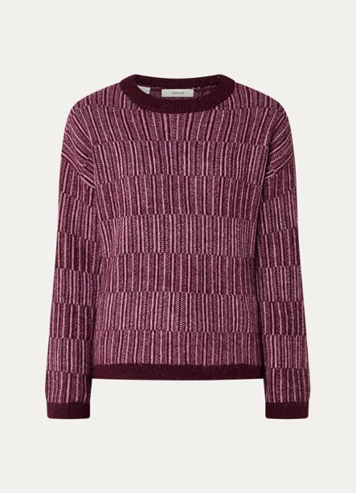 Selected Alva grofgebreide trui in alpaca wolblend met gemêleerd dessin - voorkant aubergine