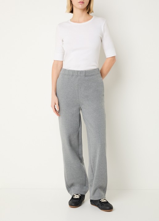 Selected Ari Gia high waist loose fit joggingbroek met elastische band en steekzakken - voorkant 2 grijsmele