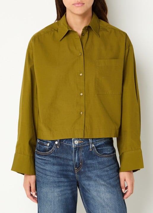 Selected Astha blouse met borstzak - detail 3 mosgroen