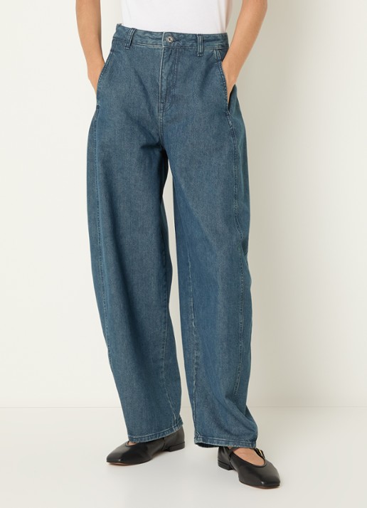 Selected Bella high waist balloon fit jeans met medium wassing - detail indigo