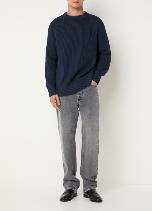 Selected Ben Kori straight leg jeans met gekleurde wassing - voorkant 5 middengrijs