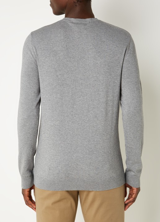 Selected Berg fijngebreide pullover met gemêleerd dessin - achterkant grijsmele