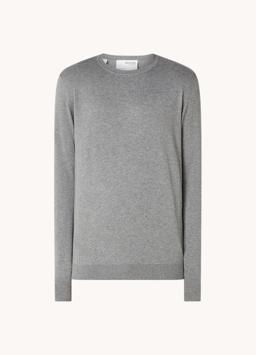 Selected Berg fijngebreide pullover met gemêleerd dessin - voorkant 2 grijsmele
