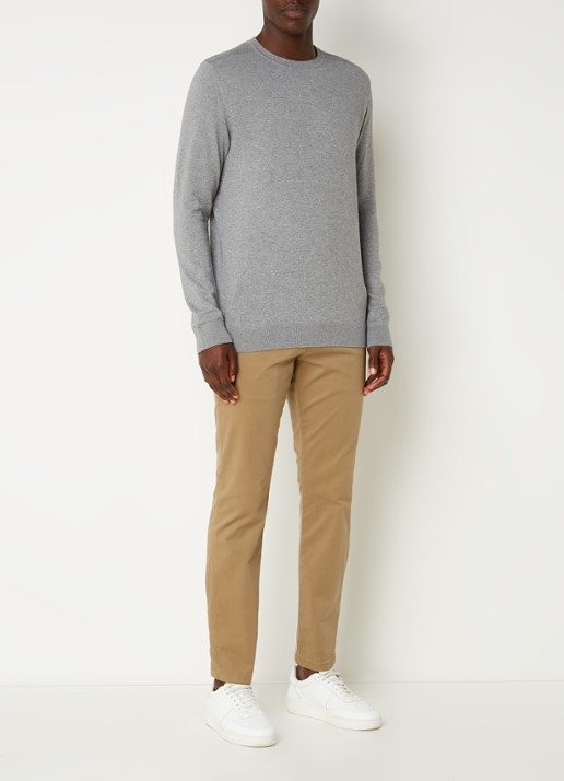 Selected Berg fijngebreide pullover met gemêleerd dessin - voorkant 3 grijsmele
