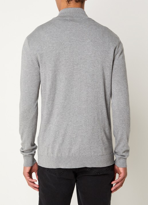 Selected Berg fijngebreide pullover met halve rits - achterkant 4 middengrijs