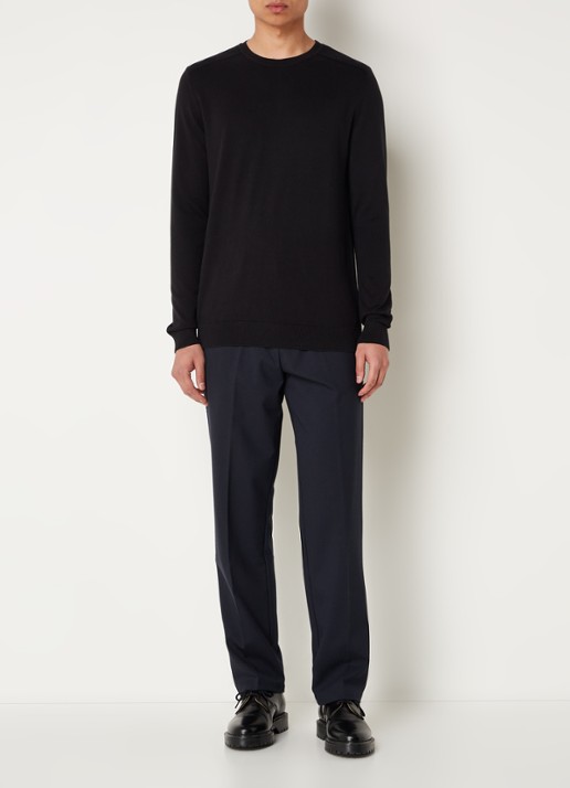 Selected Berg fijngebreide pullover met ronde hals - voorkant 4 zwart