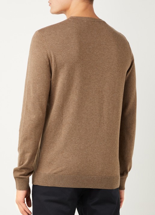 Selected Berg fijngebreide pullover met ronde hals - achterkant lichtbruin