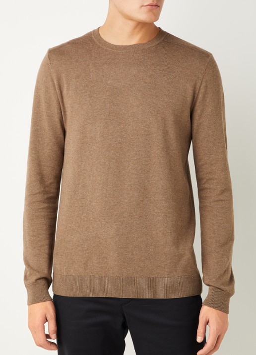 Selected Berg fijngebreide pullover met ronde hals