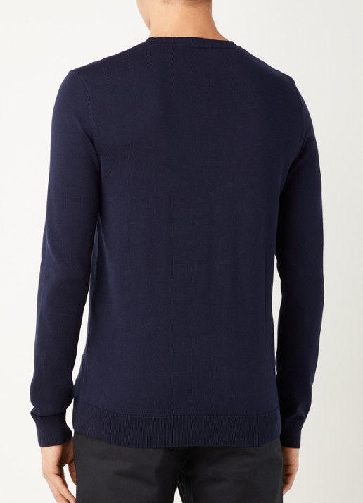 Selected Berg fijngebreide pullover met ronde hals - achterkant donkerblauw