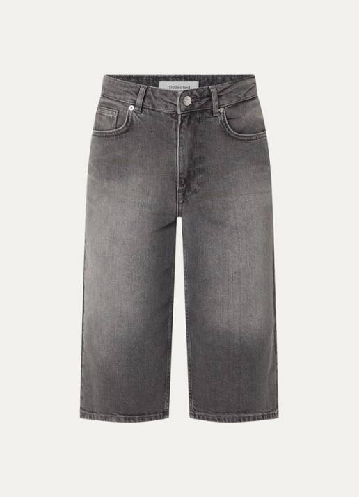 Selected Bine-Kori high waist straight fit korte broek van denim - voorkant donkergrijs