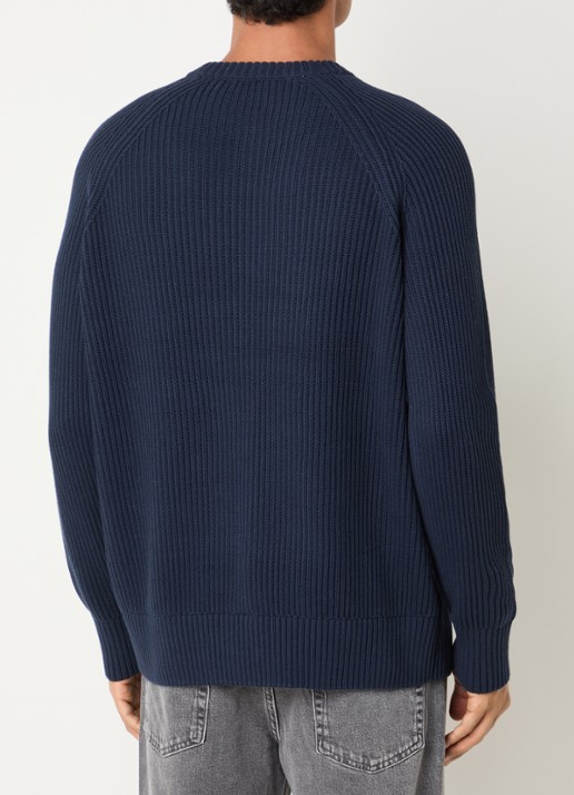 Selected Braun grofgebreide trui met ronde hals - achterkant 4 donkerblauw