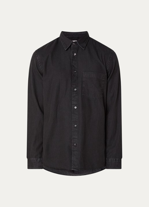 Selected Carlo regular fit overhemd met borstzak - voorkant zwart