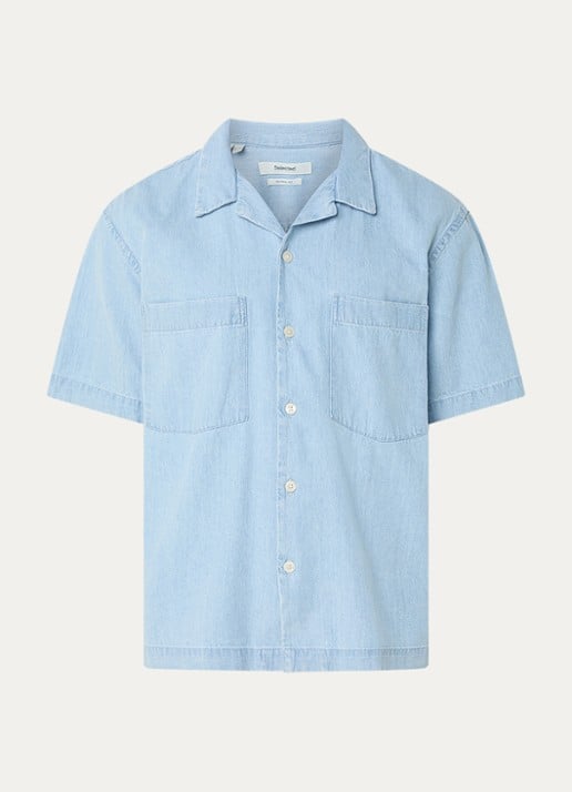 Selected Carlo regular fit overhemd van chambray - voorkant 2 indigo