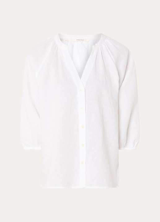 Selected Cleo blouse in linnenblend met V-hals - voorkant wit