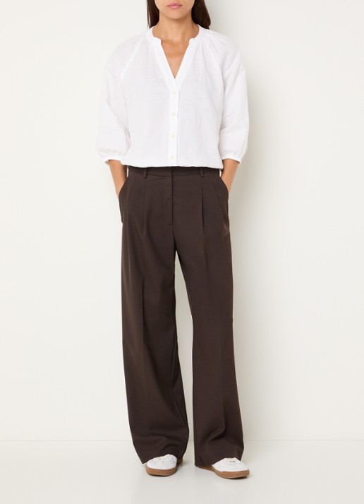 Selected Cleo blouse in linnenblend met V-hals - voorkant 2 wit