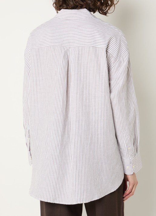 Selected Cleo oversized blouse in linnenblend met streepprint - achterkant 2 wit