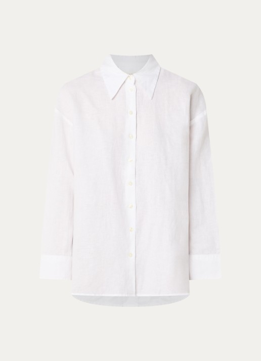 Selected Cleo oversized blouse in linnenblend  - voorkant 2 wit