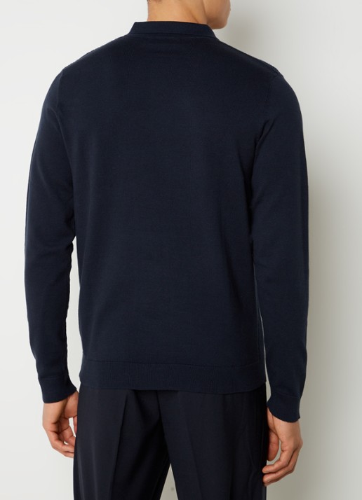 Selected Corner regular fit polo met structuur - achterkant blauw