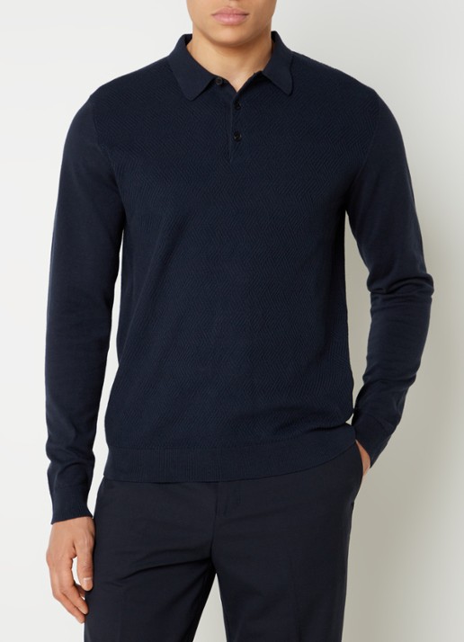 Selected Corner regular fit polo met structuur - detail 4 blauw