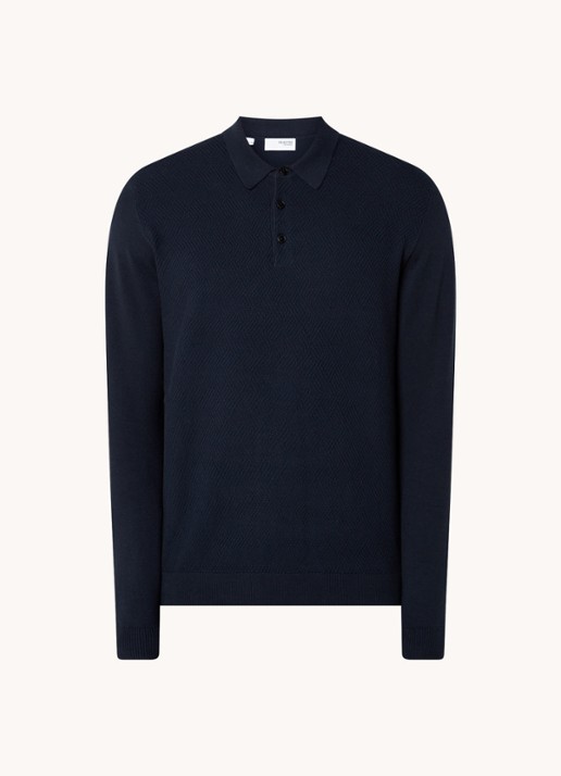 Selected Corner regular fit polo met structuur - voorkant 2 blauw