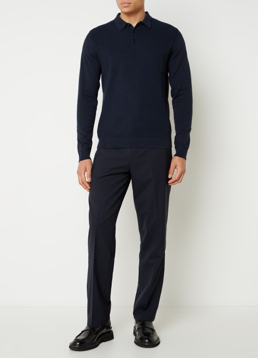 Selected Corner regular fit polo met structuur - voorkant 3 blauw