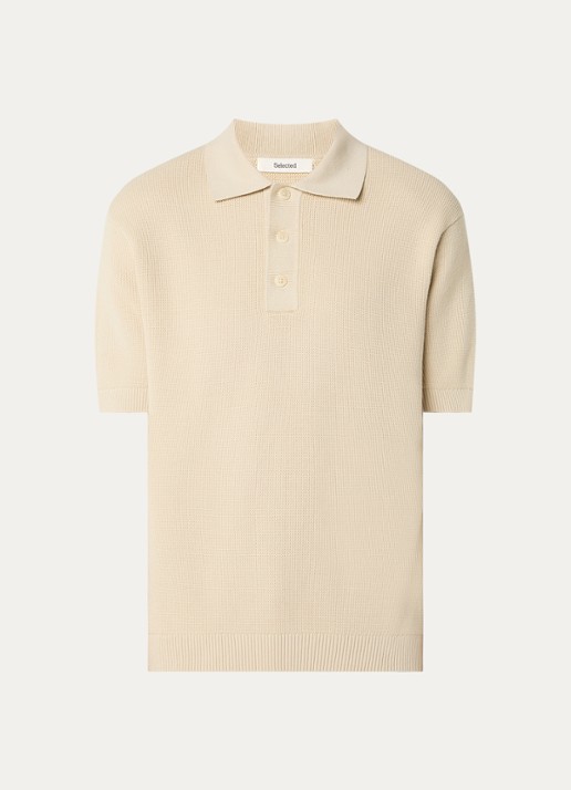 Selected Dane fijngebreide polo met stretch - voorkant 3 creme