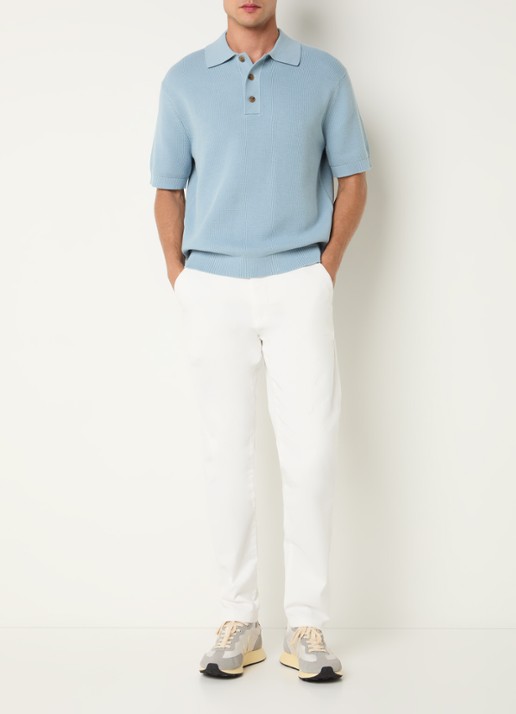 Selected Dane fijngebreide polo met stretch - voorkant 3 lichtblauw
