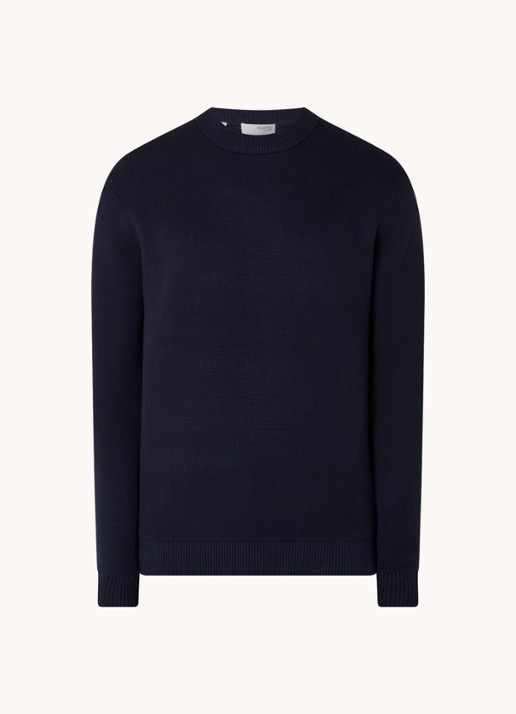 Selected Dane fijngebreide pullover  - voorkant 3 donkerblauw