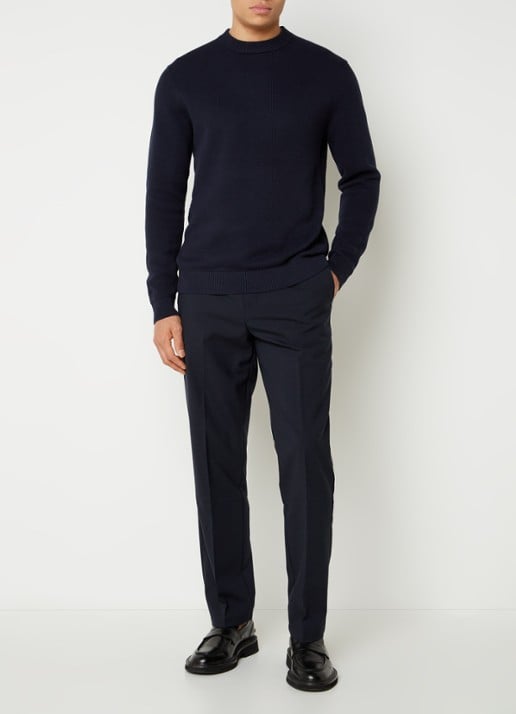 Selected Dane fijngebreide pullover  - voorkant 4 donkerblauw
