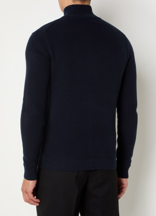 Selected Dane grofgebreid vest van  katoen - achterkant 4 donkerblauw