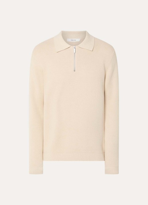 Selected Dane trui met polokraag en halve rits - voorkant 2 beige