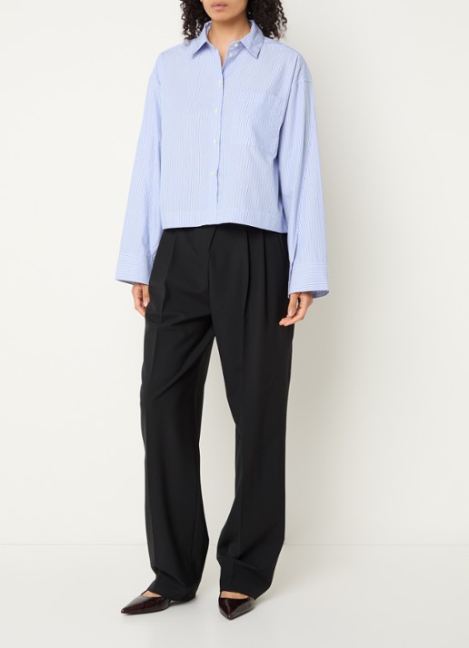 Selected Dannie blouse met streepprint - voorkant 2 blauwgrijs