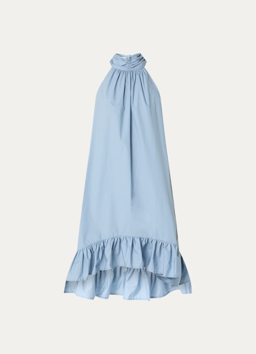 Selected Delia mini halterjurk met sjaalkraag en volant - voorkant 3 blauw