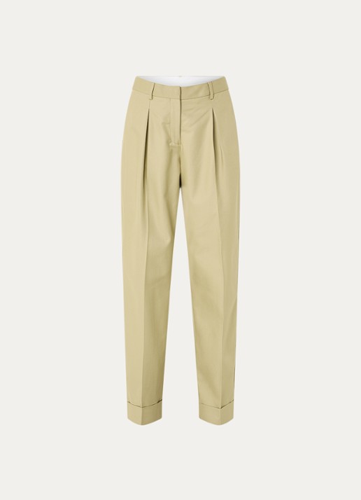 Selected Dora high waist tapered fit pantalon met steekzakken - voorkant 3 beige