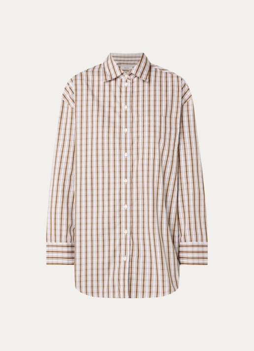 Selected Eden blouse met ruitdessin - voorkant mosgroen