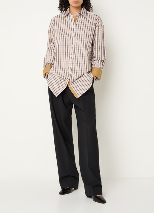 Selected Eden blouse met ruitdessin - voorkant 2 mosgroen