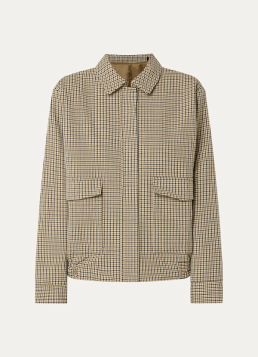 Selected Elara bomberjack met ruitdessin en klepzakken - voorkant 2 cognac