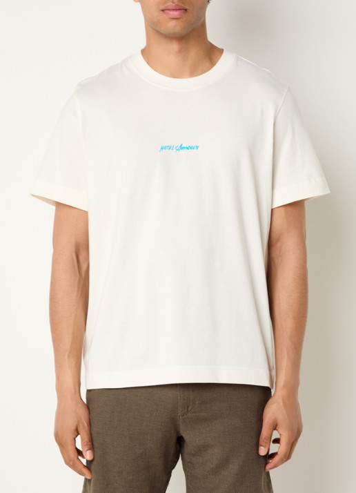 Selected Elias T-shirt met front- en backprint - achterkant creme