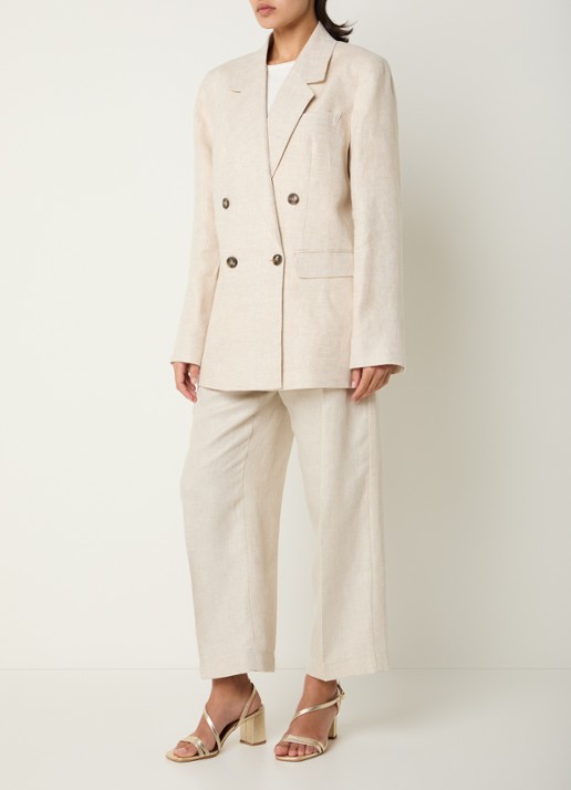 Selected Elin-Ida oversized blazer van linnen met klepzakken - voorkant 3 beige