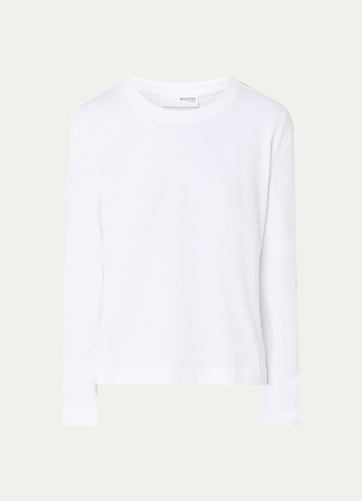 Selected Essential longsleeve met ronde hals - voorkant 3 wit