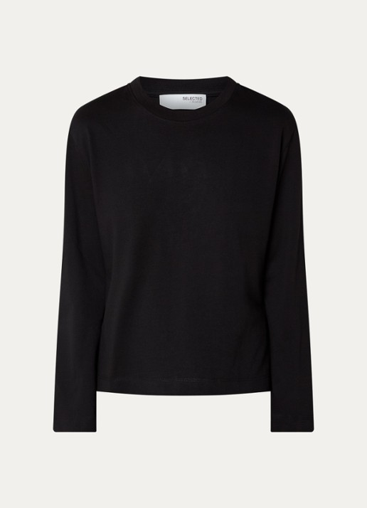 Selected Essential longsleeve met ronde hals - voorkant zwart